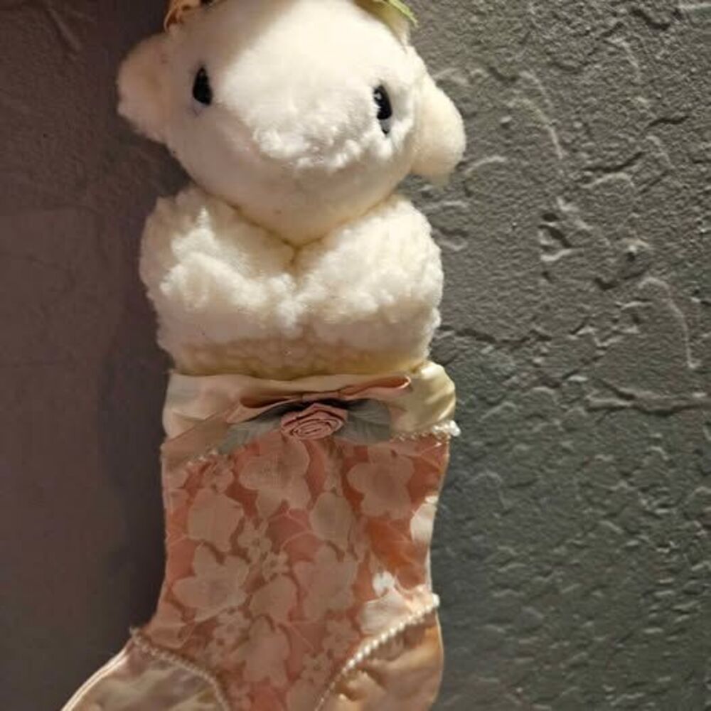 Vintage Plush Lamb Lace Christmas Stocking